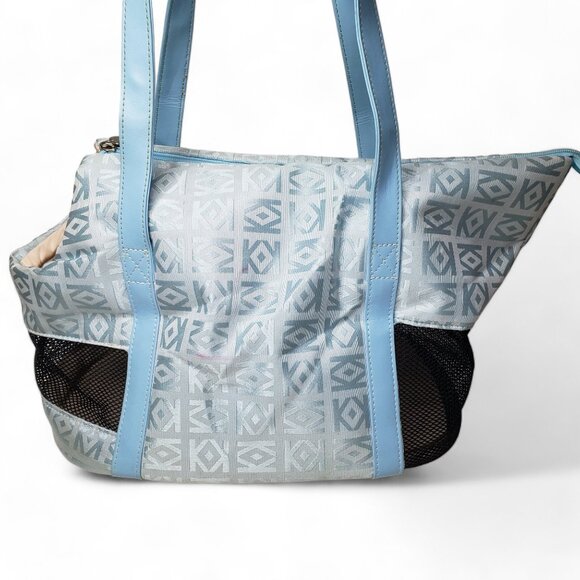 Small Dog Carrier With Shoulder Strap Geo Pattern Mesh Walls - Picture 3 of 12